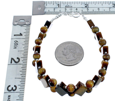 Southwestern Tiger Eye Authentic Sterling Silver Bead Bracelet BX119936